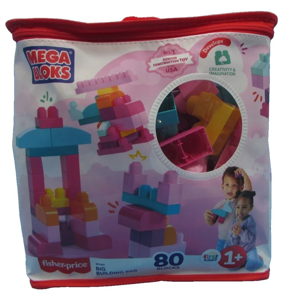MEGA BLOKS First Builders Toddler Blocks Toys Set Big Building Bag 80 Blocks